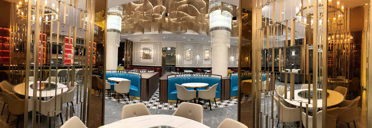 MingHin dining room with mirrored partitions